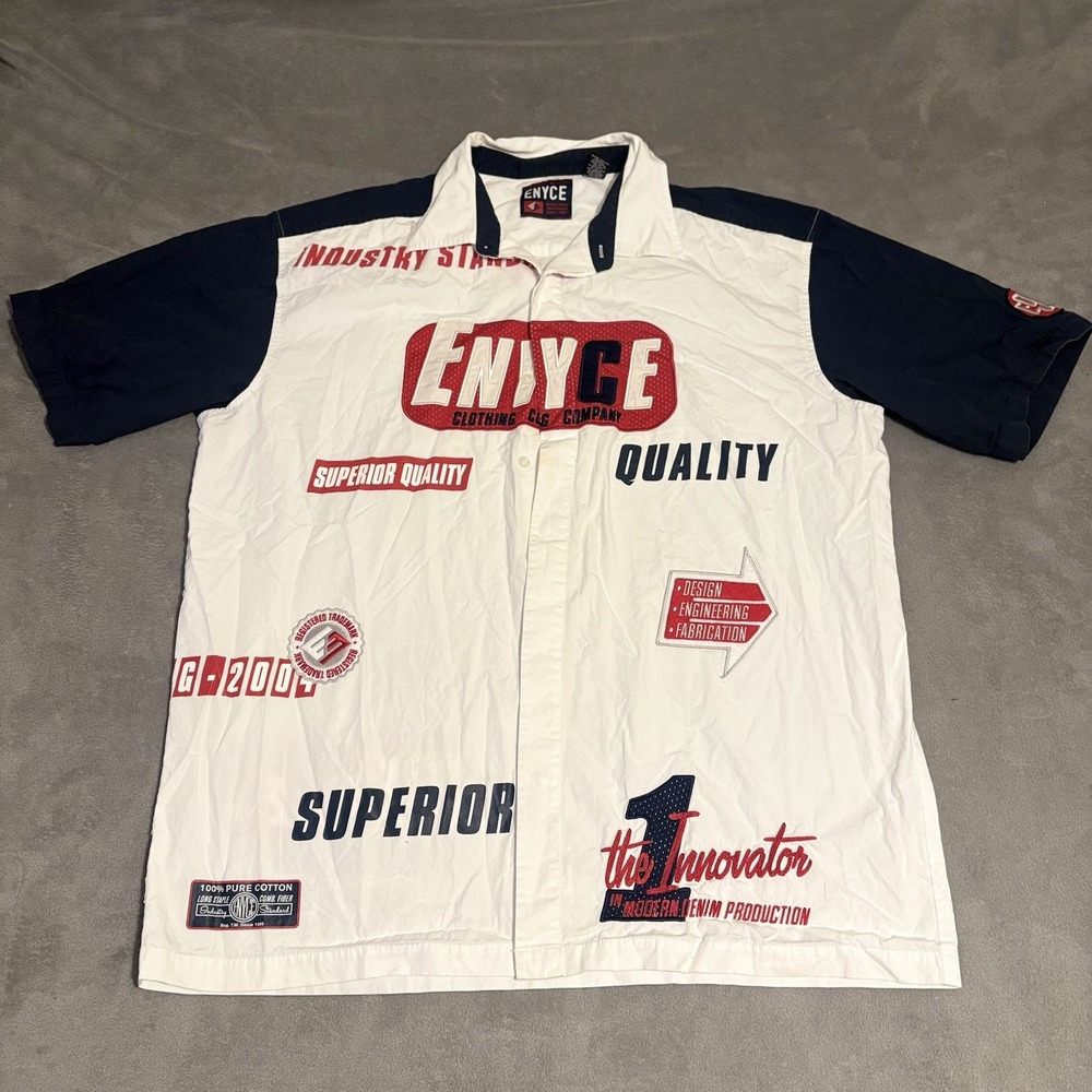 Enyce The‎ Innovator  AOP Allover  Patch Men's 2XL Hip Hop Button SS Shirt  Y2K